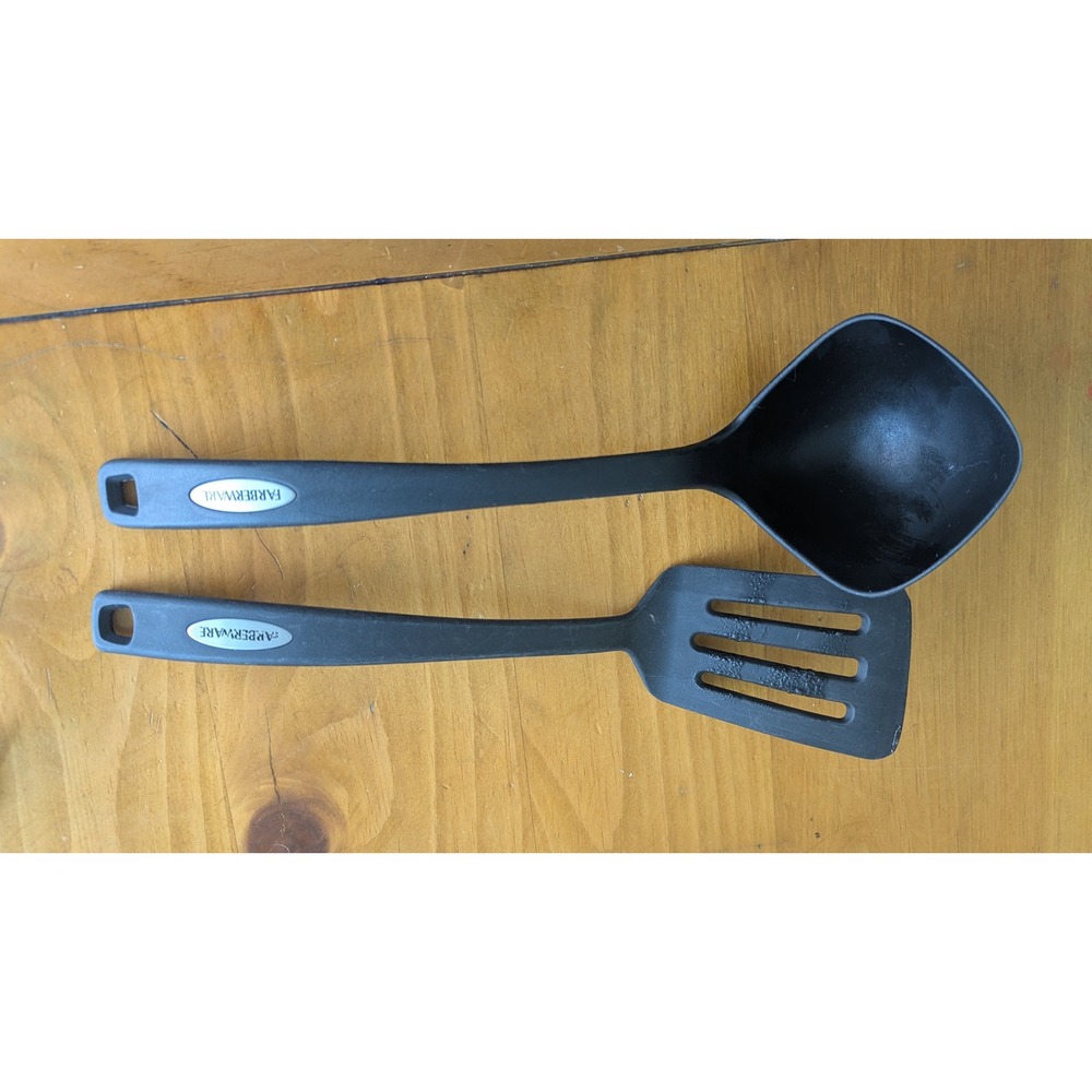 Farberware Black Nylon Kitchen Utensil Set Slotted Spatula‎ and Soup Ladle 2pc